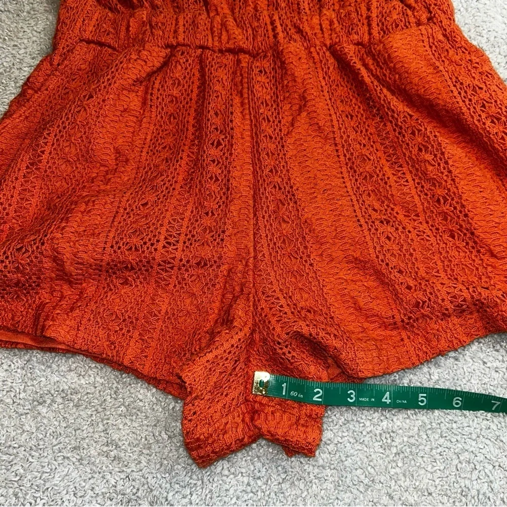 Orange Short-Sleeved Romper with Cinched Waist